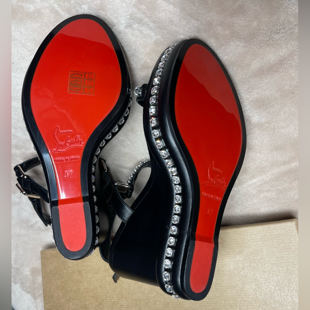 Christian Louboutin Black Crystal Embellished Wedges Pyrastrass 110mm - Picture 4 of 5